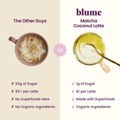Blume Matcha Coconut Superfood Latte – Organic Matcha Green Tea from Shizuoka Japan, Moringa Leaf & Coconut Milk Latte Mix, Caffeine & L-Theanine for Energy & Focus, Zero Sugar, Vegan - 25 Servings