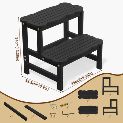 COSYLAND Bamboo Step Stool, Two Step Stools Toddler 300 lbs Capacity with Safety Non-Slip Pads, Bamboo Step Stool for Bathroom, Kitchen Dual Height Step Stools for Kids (Black) 🍁 All In One Marketplace Canada