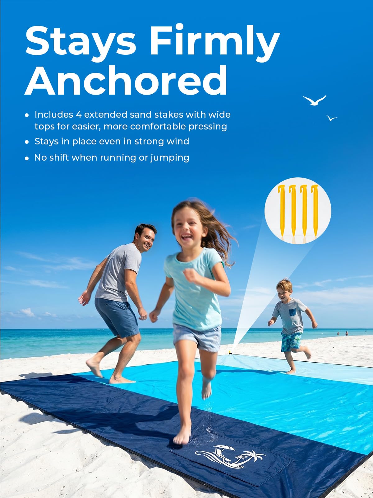 SOLNERY Large Beach Blanket Sand Proof Water Resistant, Beach Mat Sand Free Waterproof, Windproof, Stylish & Skin-Friendly, 8.2 x 6.8 ft, Fits 1–8 People, for Seaside, Picnic & Outdoor(Ocean Blue)
