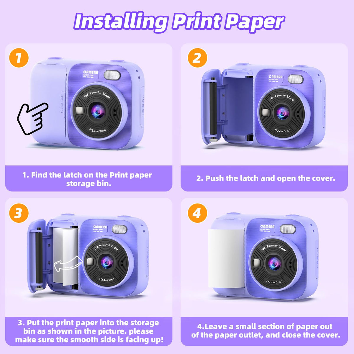 Kids Instant Print Camera with 5 Rolls Print Paper, 1080P HD Camera, Rechargeable Portable Toddler Selfie Camera, Christmas Birthday Gifts Toys for Boys Girls Age 3-12 🍁 All In One Marketplace Canada