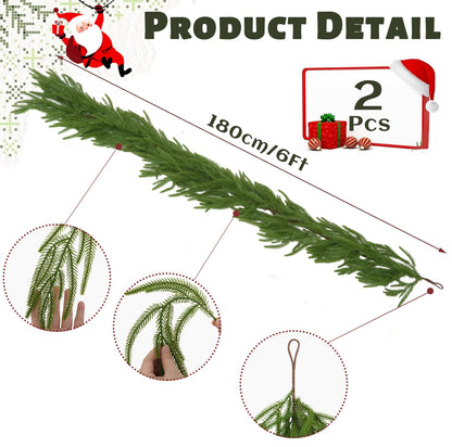 2 Pcs 6 FT Christmas Garland, Artificial Norfolk Pine Garland 🍁 All In One Marketplace Canada