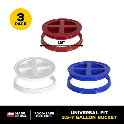 Gamma2 Gamma Seal Lid 3pk Combo for Utility Buckets - Fits 3.5, 5, 6 & 7 gallon buckets, Red, White & Blue, Made in USA Gamma2