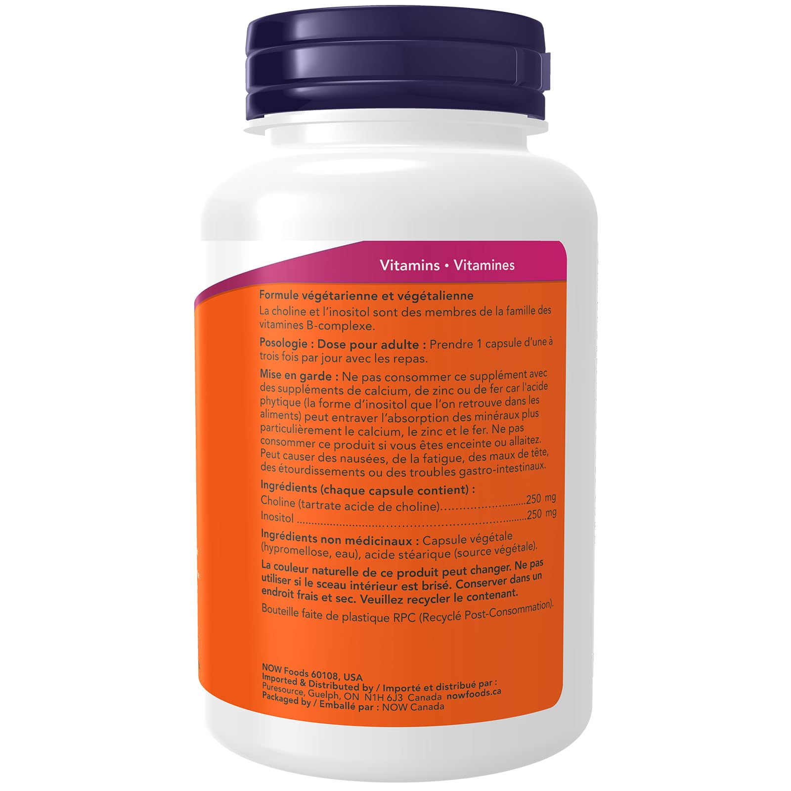 NOW Supplements, Choline & Inositol 500 mg, Healthy Nerve Transmission*, Nervous System Health, 100 Capsules NOW