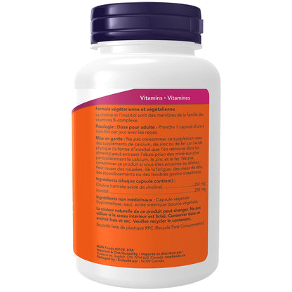 NOW Supplements, Choline & Inositol 500 mg, Healthy Nerve Transmission*, Nervous System Health, 100 Capsules NOW