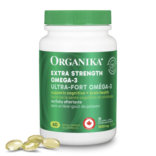 Organika Extra Strength Omega-3 Fish Oil 1414mg – High DHA (330mg) and EPA (660mg) Formula for Cognitive, Brain & Heart Health – No Fishy Aftertaste, Sustainably Sourced – 60 Softgels - Available at All In One Marketplace Canada