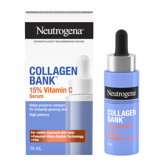 Neutrogena Collagen Bank Vitamin C Face Serum, Potent Vitamin C Serum Helps Preserve Collagen for Glowing, Plumper Looking Skin, Uneven Skin Tone Treatment, Fragrance Free, 14 mL