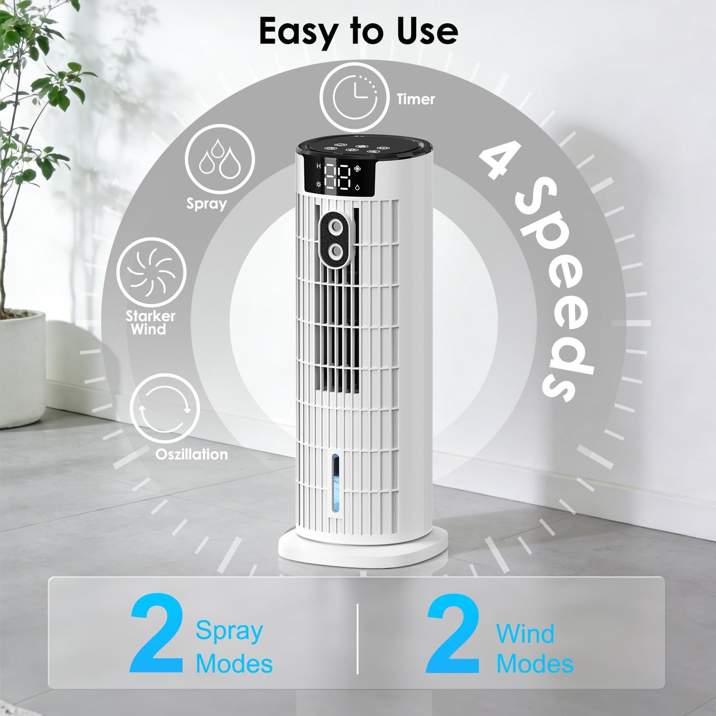 Portable Air Conditioner,1000ML Tower Fan with Remote,4-IN-1 Evaporative Air Cooler with 3 Wind Speeds&Turbo Mode,2 Mist,10H Timer,90° Oscillation Portable AC for Home,Office - Available at All In One Marketplace Canada