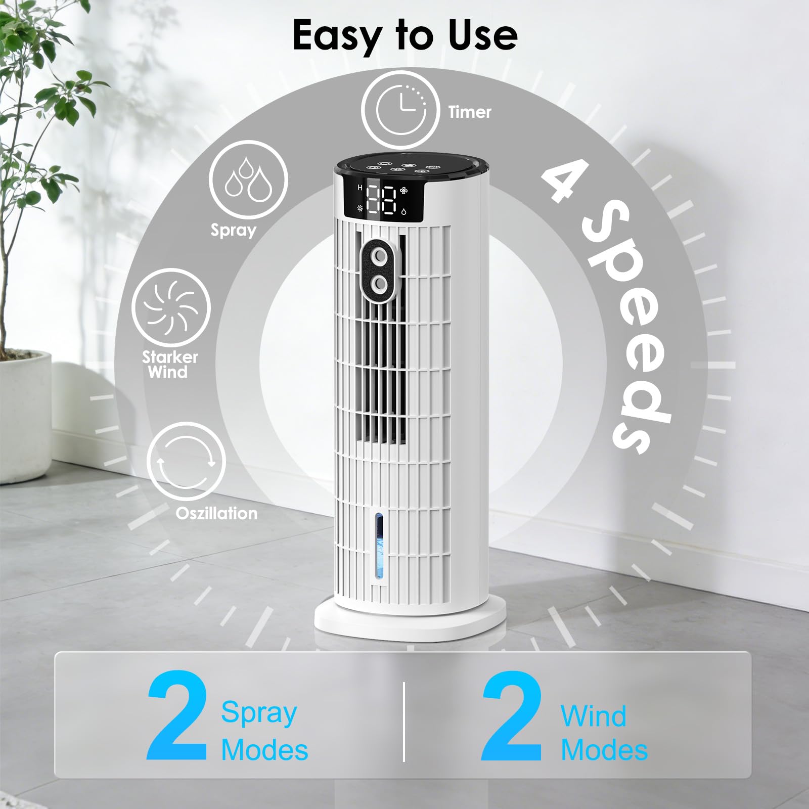 Portable Air Conditioner,1000ML Tower Fan with Remote,4-IN-1 Evaporative Air Cooler with 3 Wind Speeds&Turbo Mode,2 Mist,10H Timer,90° Oscillation Portable AC for Home,Office - Available at All In One Marketplace Canada