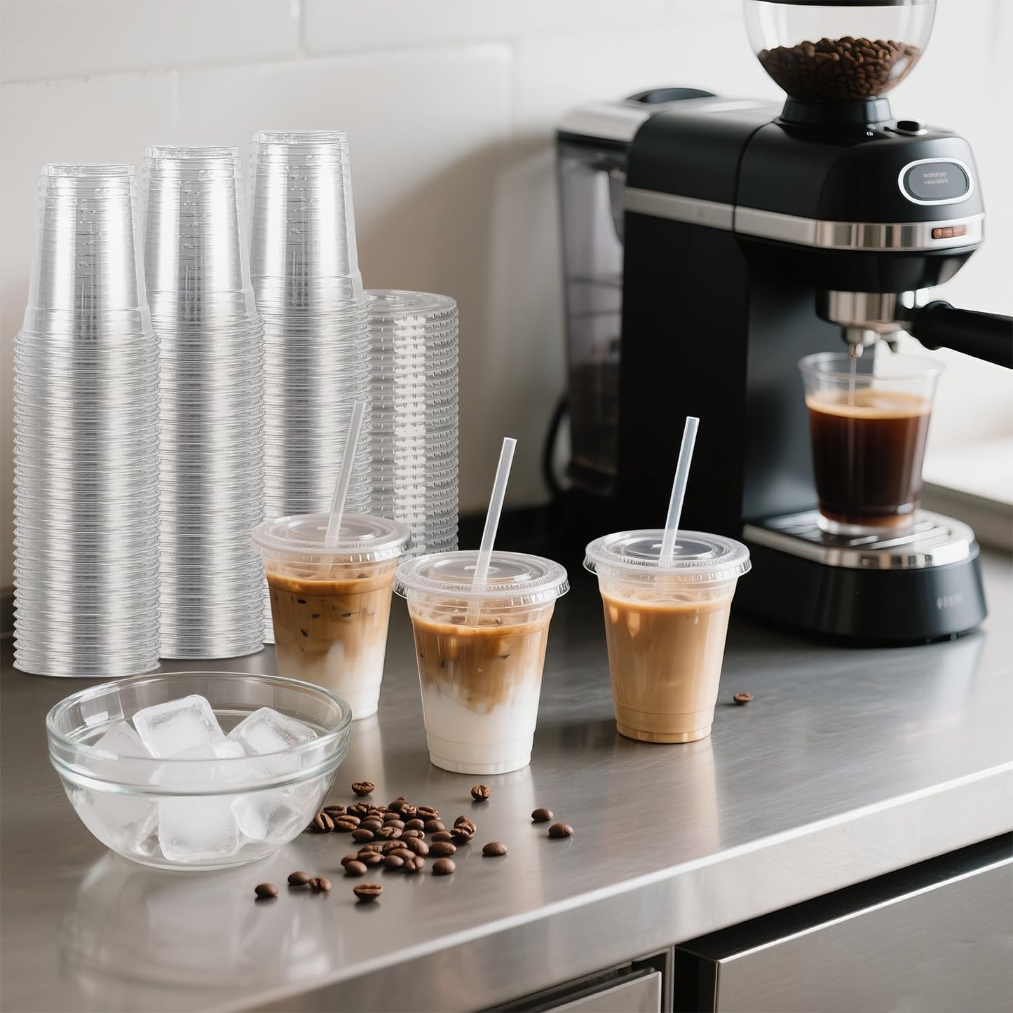 Joyeux 100 Pack 16 oz Clear Plastic Cups with Lids and Straws - Disposable Iced Coffee Cups for Matcha, Milkshakes, Smoothies and to go Drinks - Available at All In One Marketplace Canada