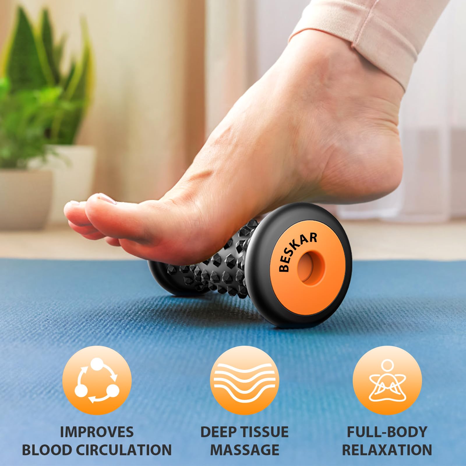BESKAR Foot Massage Roller for Plantar Fasciitis Relief, Portable Foot Roller to Deep Tissue Muscle Massage, Foot Arch and Heel Pain, Foot Trigger Point Therapy Reflexology Tool - Available at All In One Marketplace Canada
