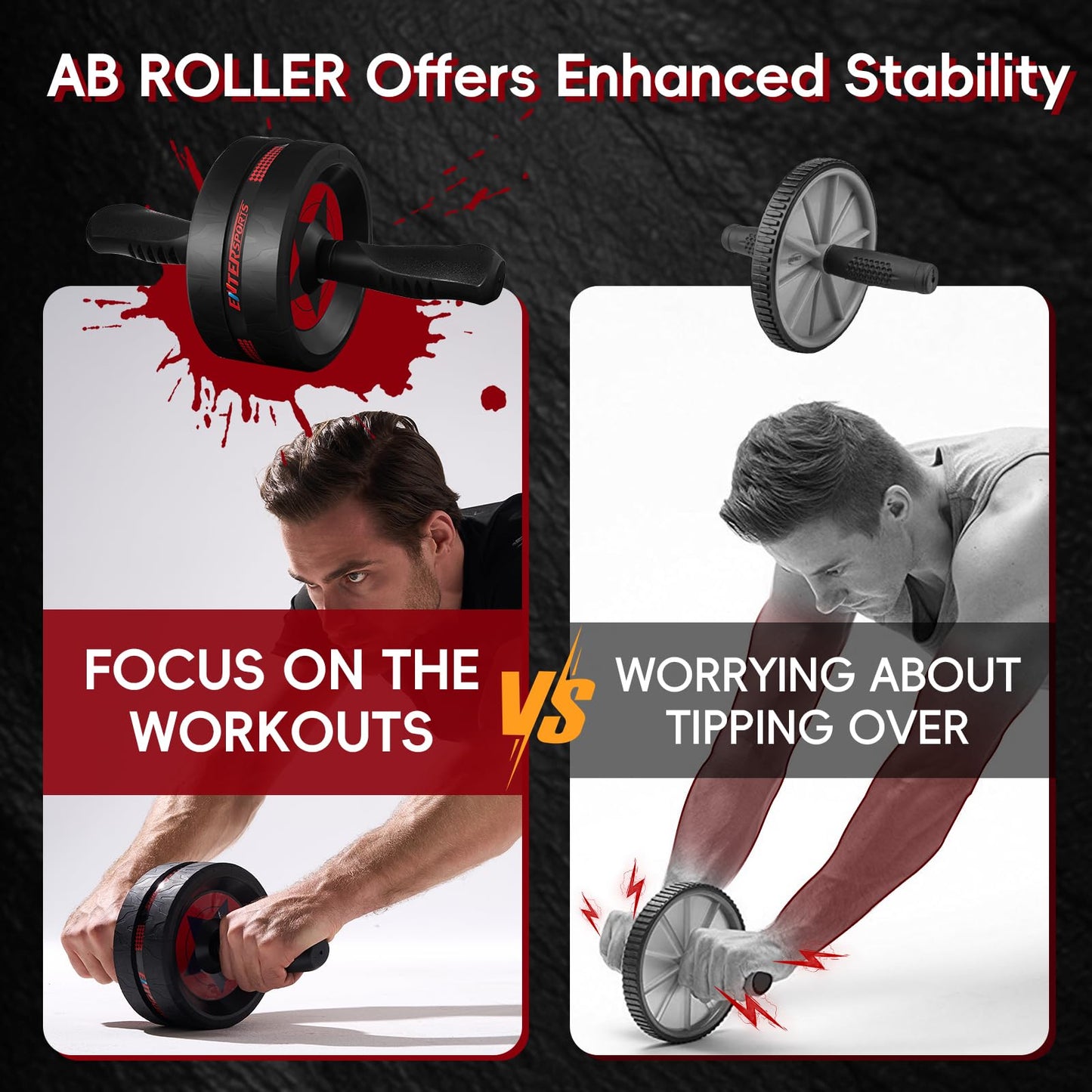 EnterSports Ab Roller Wheel for Abs Workout - Abdominal Exercise Equipment with 2 Knee Pads for Home Gym, Core Strength Training, Fitness Equipment for Men & Women (Red)