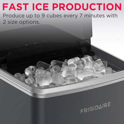 Frigidaire, Countertop Ice Maker, 26 lbs per Day – Fast Bullet Ice Making Machine with Touch Display, 9 Pieces in 7–15 Minutes, Portable Ice Machine for Home Kitchen, Office & RV, Grey