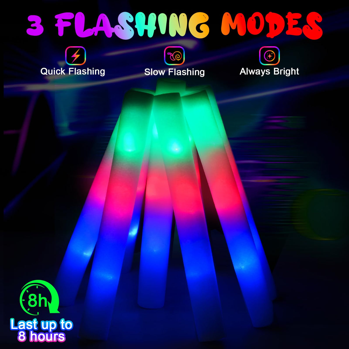 HONLYNE 44 PCS Foam Glow Sticks, Glow Sticks Bulk with 3 Modes Colorful Flashing, LED Light Sticks, Glow in Dark Party Supplies for Wedding, Raves, Birthday, Christmas, New Year 🍁 All In One Marketplace Canada