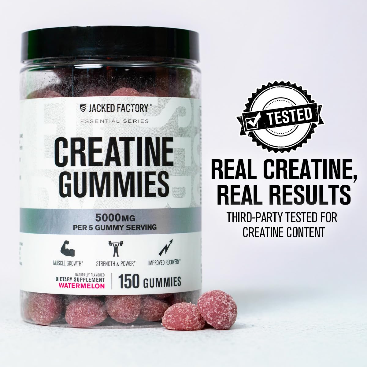 Jacked Factory Creatine Gummies 5g Daily Dose (1g per Gummy) - Creatine Monohydrate Gummy for Men and Women, Vegan-Friendly, Travel-Friendly, Third-Party Tested - 150 Gummies, Watermelon - Available at All In One Marketplace Canada