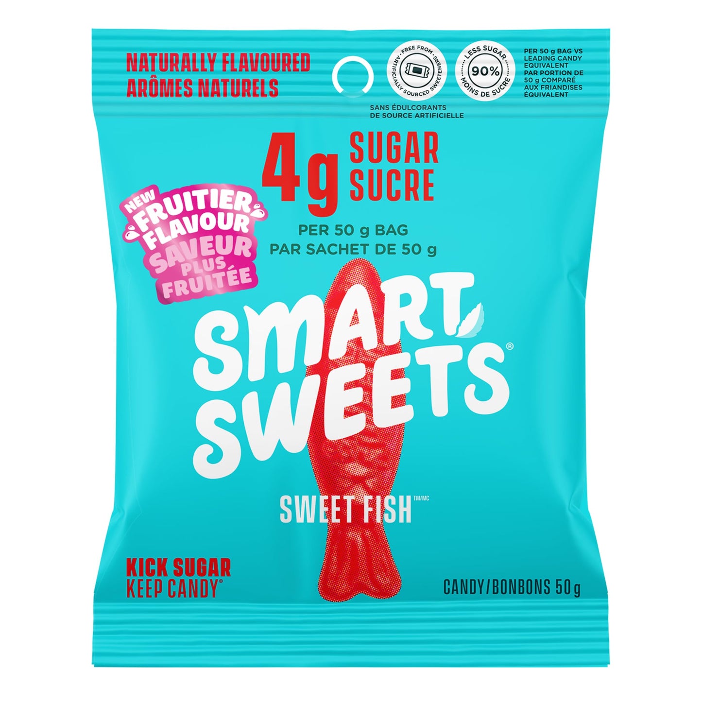 SmartSweets Sweet Fish Gummy Candy - Low Sugar, Stevia Sweetened, 12 Pack (50g each)