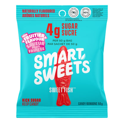 SmartSweets Sweet Fish Gummy Candy - Low Sugar, Stevia Sweetened, 12 Pack (50g each)