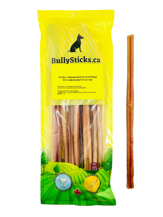 ODOURFREE 12" Standard Bully Sticks for Dogs (10 Pack) Dental Chew - Rawhide Free - Supports Dental Hygiene - Single Beef Ingredient - Consistent Size - Canadian Company