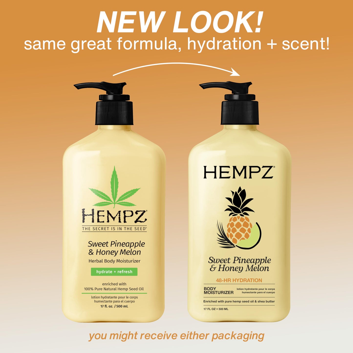 Hempz Sweet Pineapple & Honey Melon Moisturizing Skin Lotion, Natural Hemp Seed Herbal Body Moisturizer with Jojoba, Natural Extracts, Vitamin A and E, 17 oz