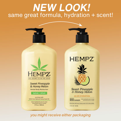 Hempz Sweet Pineapple & Honey Melon Moisturizing Skin Lotion, Natural Hemp Seed Herbal Body Moisturizer with Jojoba, Natural Extracts, Vitamin A and E, 17 oz
