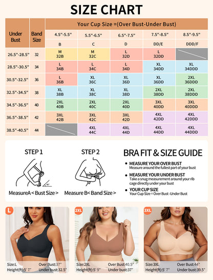PoseFree Jelly Bras for Women Full Coverage Full Support and Lift No Underwire Back Smoothing Bralette Everyday Bra (Nude,XL)