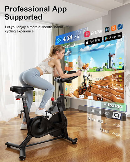 Exercise Bike, 32 Levels Magnetic Indoor Cycling Bike, 300lbs Capacity Stationary Bike with PitPat App & Comfort Seat Cushion