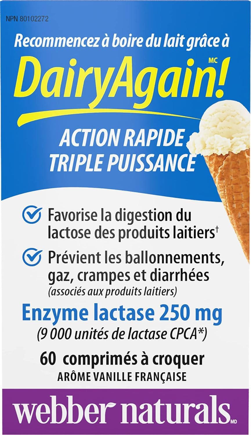 Webber Naturals Dairy Again Lactase Enzyme Chews, 60 Chewable Tablets Webber Naturals