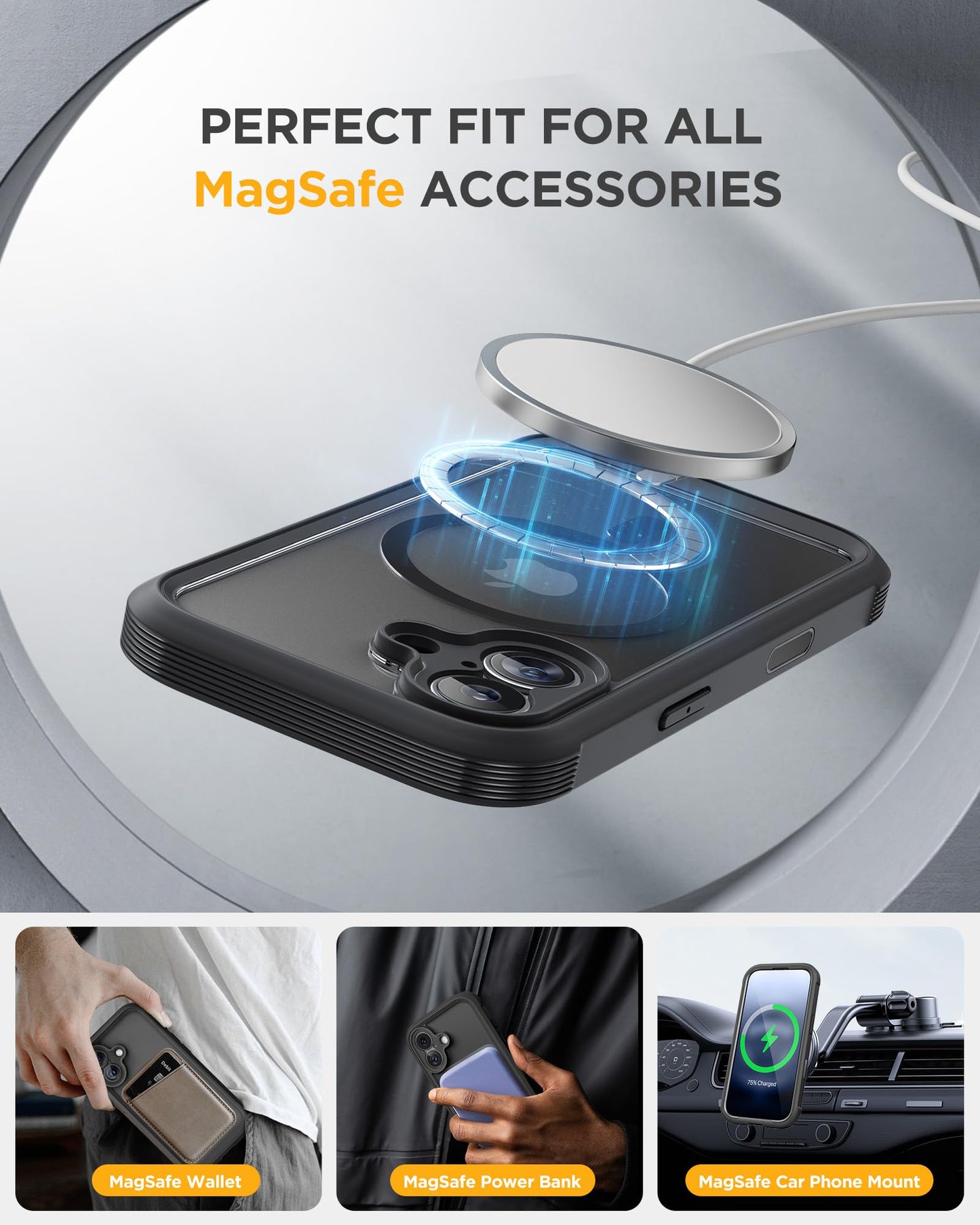 Miracase for iPhone 17 Case 6.3'', Full-Body Bumper Military Grade Drop Protection Outdoor Phone case with Built-in Glass Screen &Camera Control,Easy Installation,No Gap,Compatible with MagSafe,Black