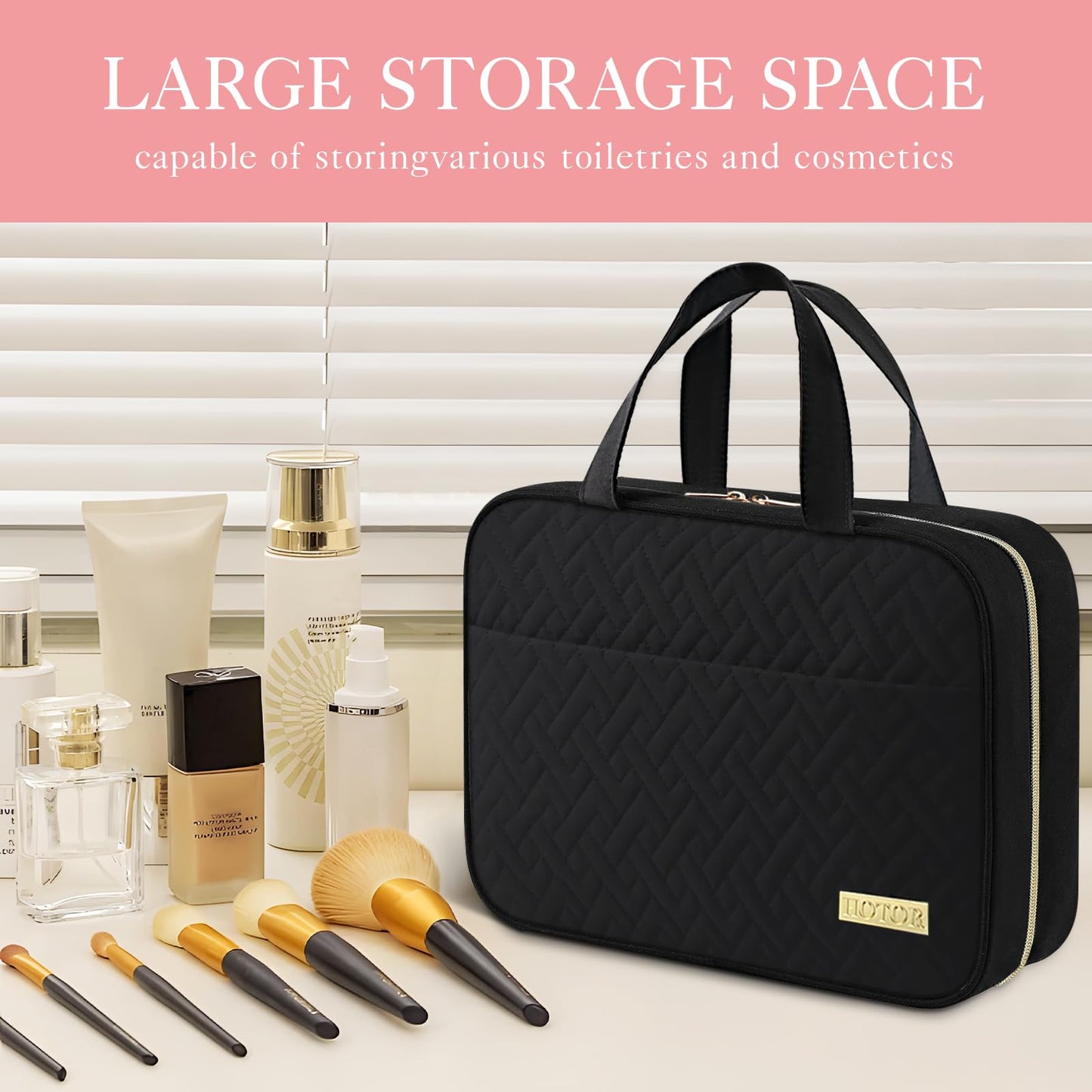 HOTOR Travel Toiletry Bag - Toiletry Bag w/Hanging Hook for Women & Men, Makeup Bag/Big Comparment, Waterproof for Travel Accessories, Travel Essentials, Small, Black - Available at All In One Marketplace Canada