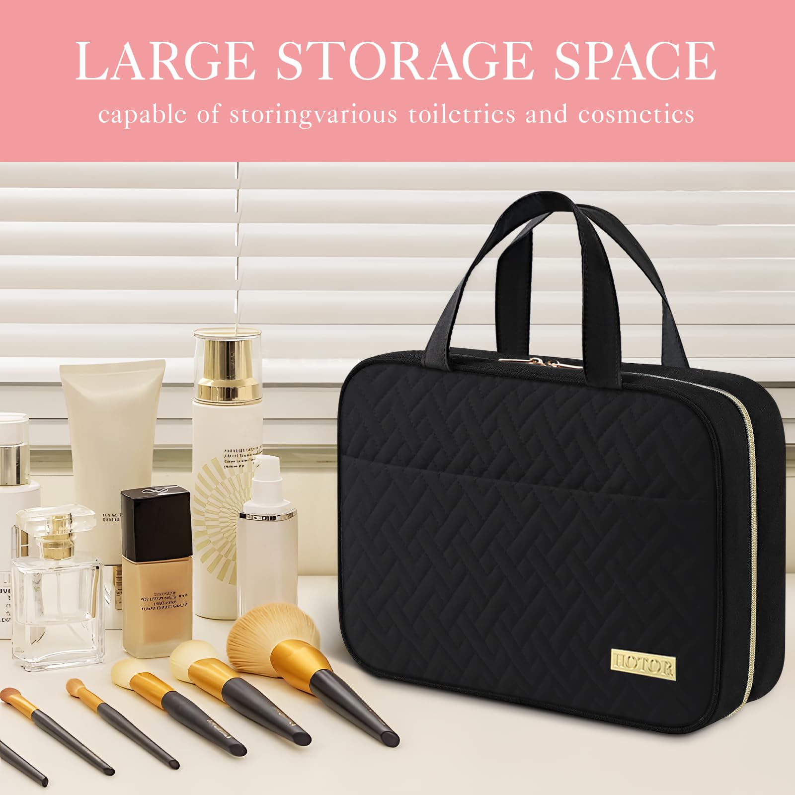 HOTOR Travel Toiletry Bag - Toiletry Bag w/Hanging Hook for Women & Men, Makeup Bag/Big Comparment, Waterproof for Travel Accessories, Travel Essentials, Small, Black - Available at All In One Marketplace Canada