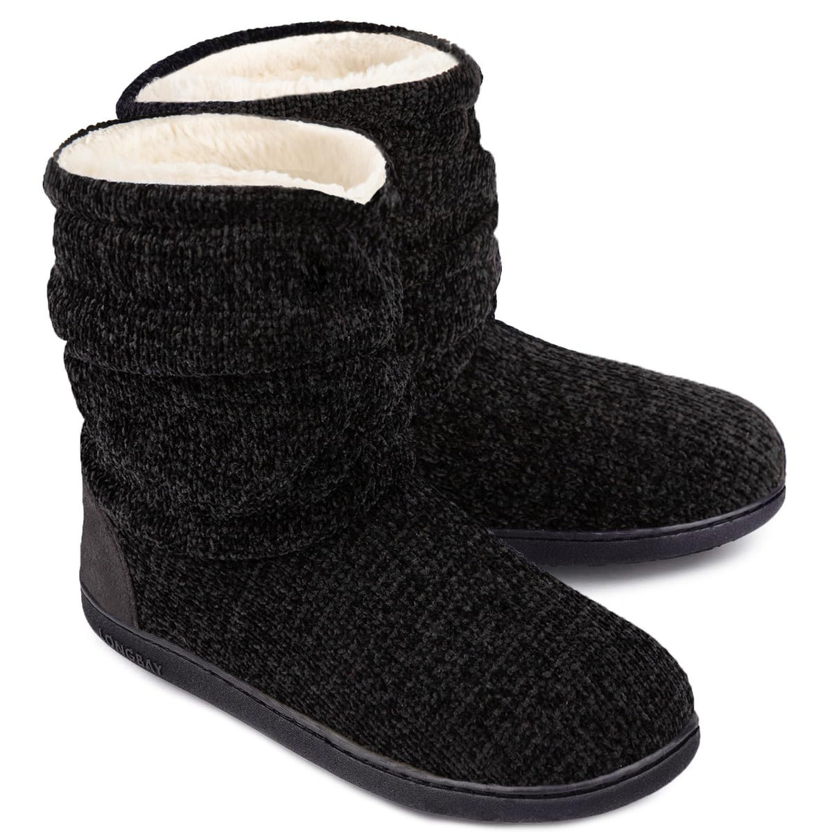 LongBay Women's Cozy Winter Slipper Boots Warm Chenille Knit Bootie Memory Foam Non-Slip Indoor Outdoor House Shoes(Medium / 7-8, Black) 🍁 All In One Marketplace Canada