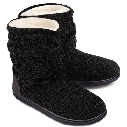 LongBay Women's Cozy Winter Slipper Boots Warm Chenille Knit Bootie Memory Foam Non-Slip Indoor Outdoor House Shoes(Medium / 7-8, Black) 🍁 All In One Marketplace Canada