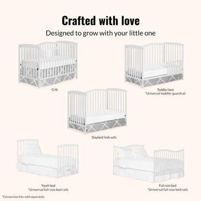 Dream On Me Chelsea 5-In-1 Convertible Crib In White, 4 Mattress Height Positions, Non Toxic Finish, JPMA Certified, Made Of Sustainable And Sturdy Pinewood Dream On Me
