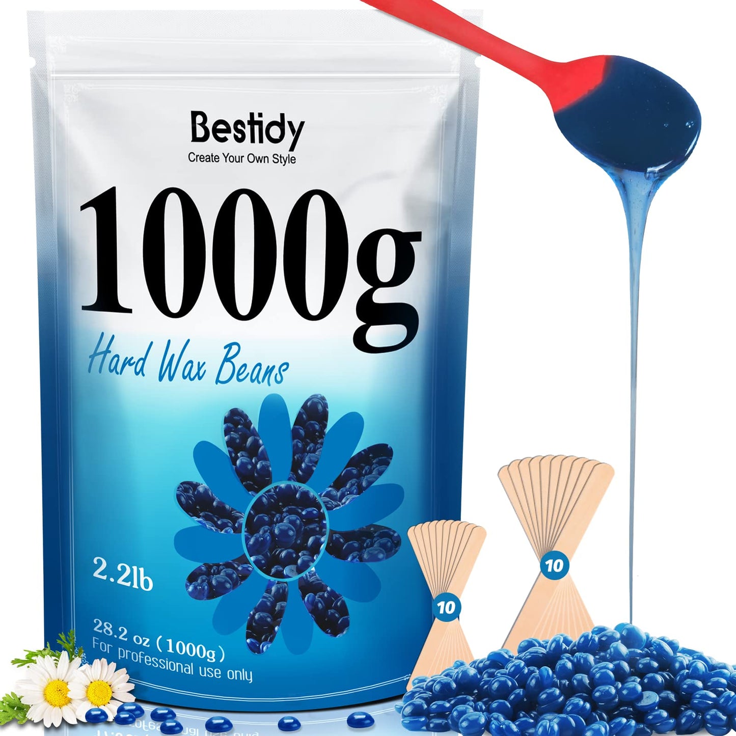 Bestidy Wax Beads, Waxing beans for Hair Removal, Women Men, Home Waxing for All Body and Brazilian Bikini Areas (Blue-1000g) - Available at All In One Marketplace Canada
