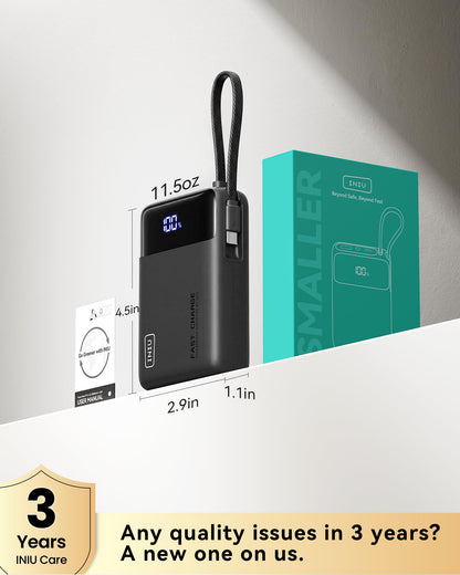 INIU 20000mAh Power Bank, Small 45W PD Fast Charging Portable Charger with Built-in USB C Cable, Flight-Safe Travel External Phone Battery Pack for iPhone 17 16 Pro Max Samsung S25 S26 Google iPad etc - Available at All In One Marketplace Canada