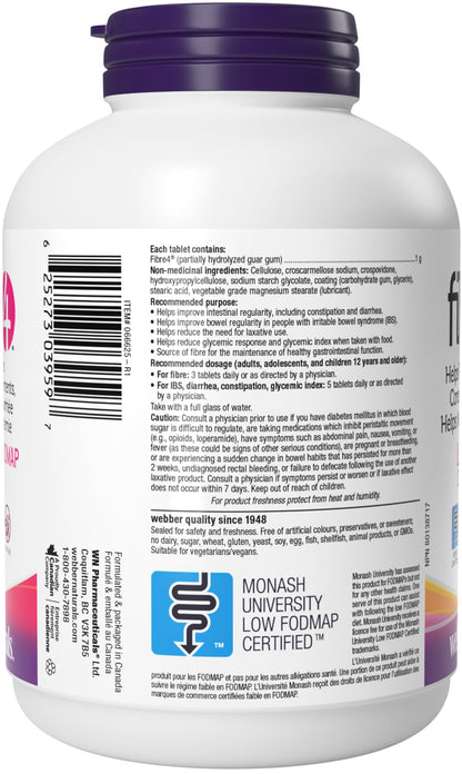 Webber Naturals The Right Fibre4 IBS Intestinal Discomfort Tablets, 150 Tablets, Fibre Supplement for Digestive Health, Low-FODMAP, Vegan - Available at All In One Marketplace Canada