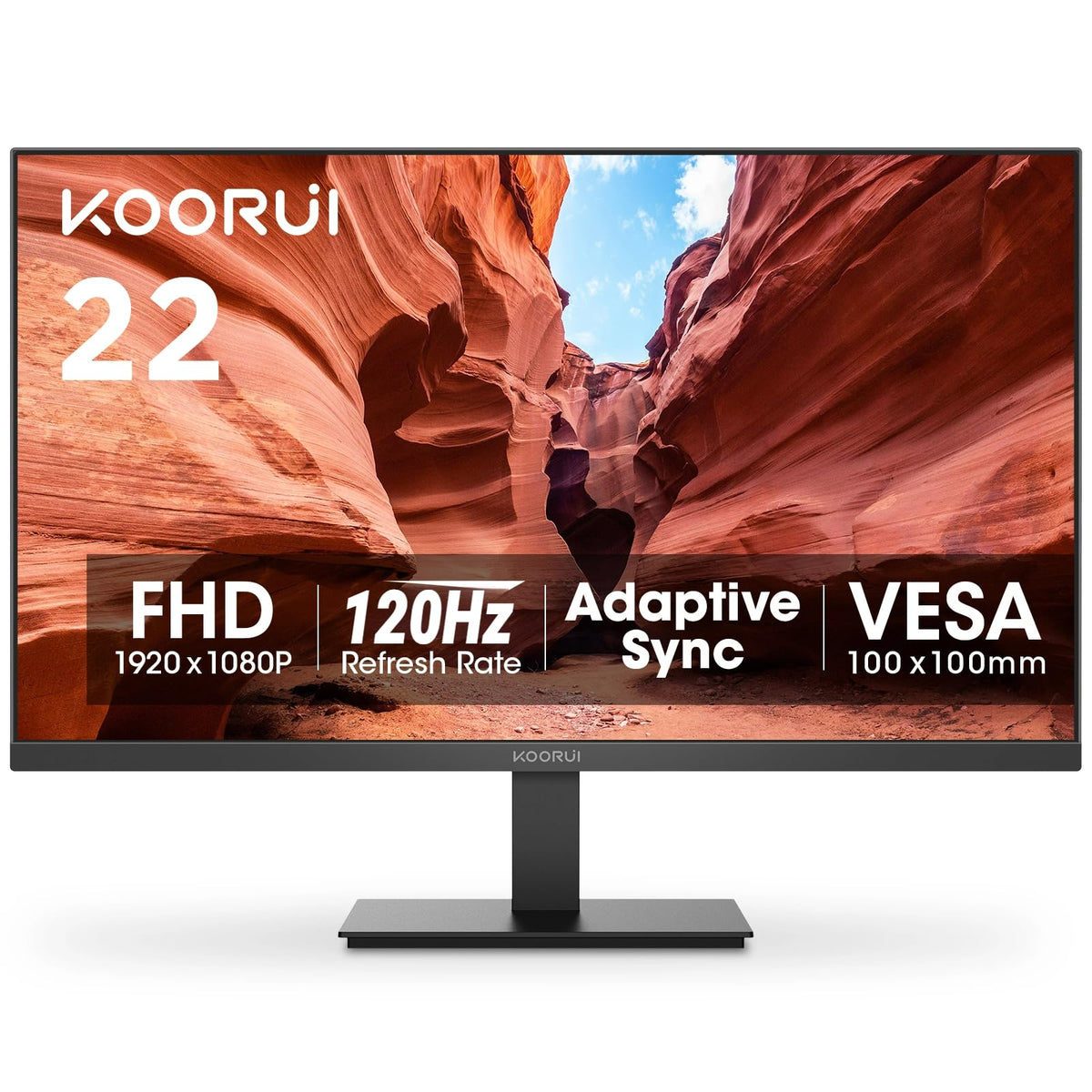 KOORUI 22 Inch Computer Monitor, FHD 1080P VA Desktop Display, 120HZ Ultra Thin Bezel/Eye Care/Ergonomic Tilt, HDMI VGA Ports LED Monitor for PC, VESA Mounting