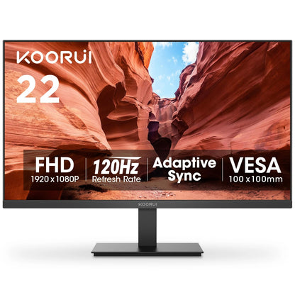 KOORUI 22 Inch Computer Monitor, FHD 1080P VA Desktop Display, 120HZ Ultra Thin Bezel/Eye Care/Ergonomic Tilt, HDMI VGA Ports LED Monitor for PC, VESA Mounting
