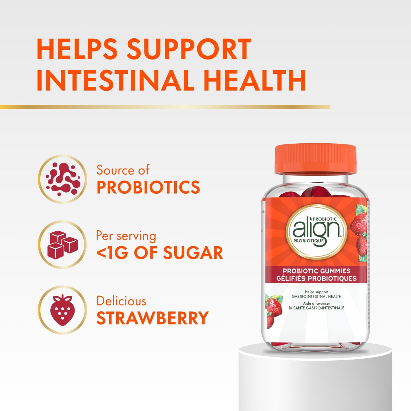 Align Probiotic Gummies for Women & Men, Helps Support Gastrointestinal Health, Made With Naturally Sourced Fruit Flavors, Strawberry Flavour, 60 Gummies - Available at All In One Marketplace Canada