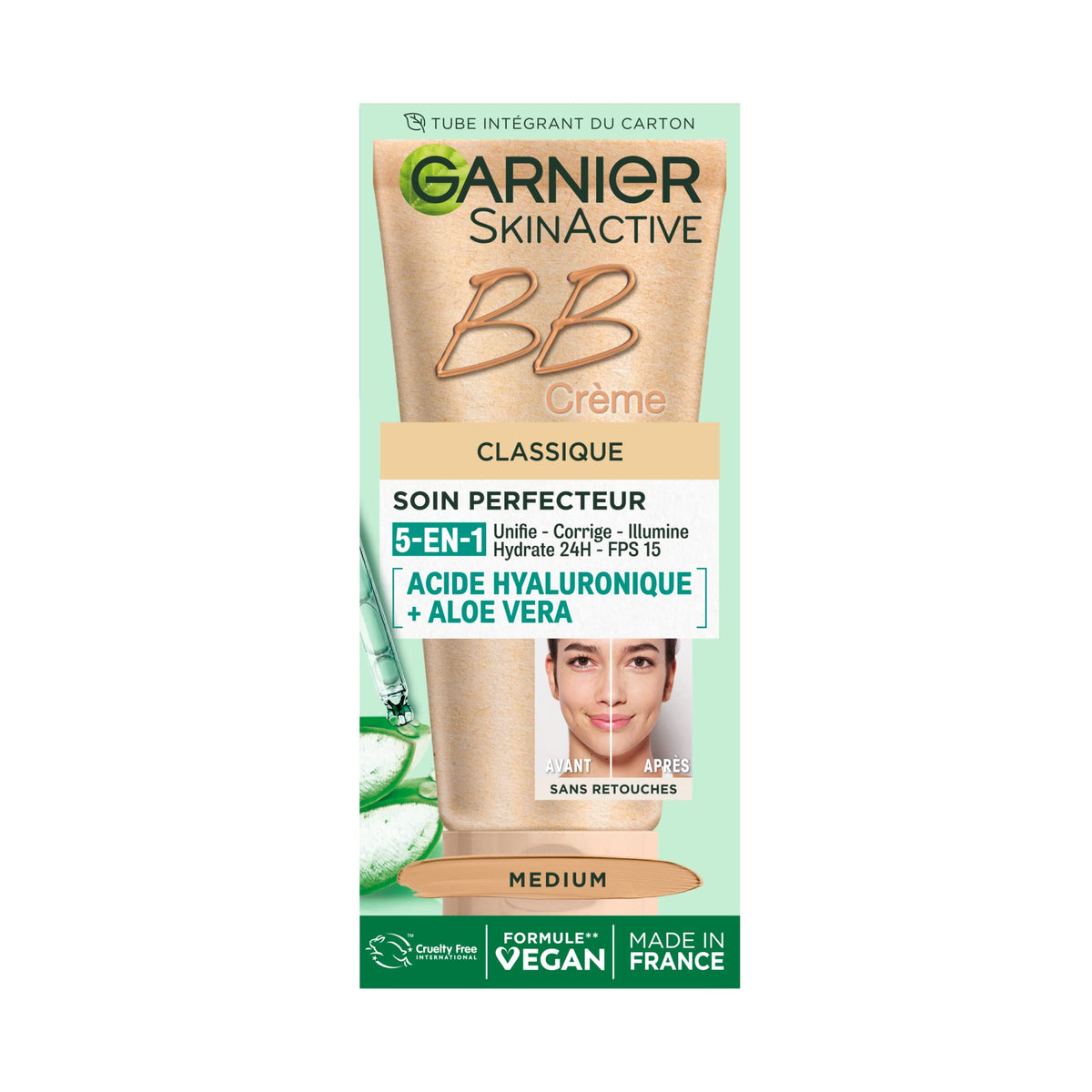 Garnier BB Cream Anti-Aging with Hyaluronic Acid & Aloe Vera, 5-in-1 Skin Perfector, Medium Tone, 50ml