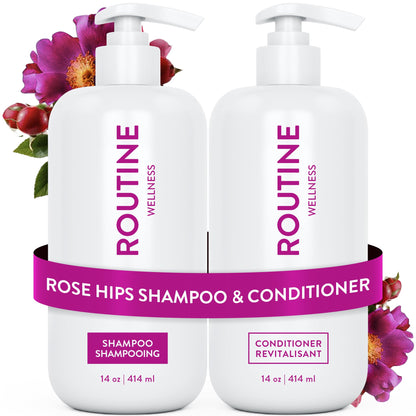 Routine Wellness Anti-Thinning Shampoo and Conditioner Set for Thinning Hair - Biotin, Peptides for Women & Men - Color Safe Shampoo for Hair Loss & Healthier Hair - Rose Hips Set - Available at All In One Marketplace Canada