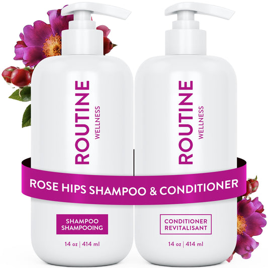Routine Wellness Anti-Thinning Shampoo and Conditioner Set for Thinning Hair - Biotin, Peptides for Women & Men - Color Safe Shampoo for Hair Loss & Healthier Hair - Rose Hips Set - Available at All In One Marketplace Canada