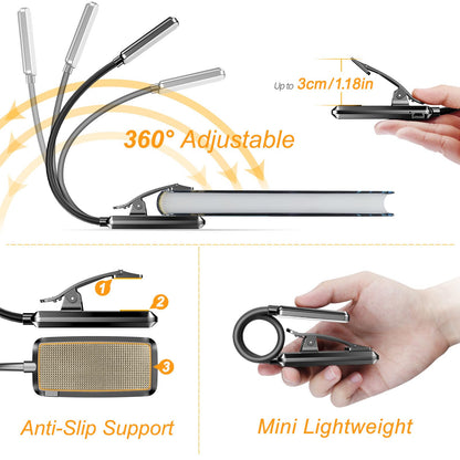 Gritin 9 LED Rechargeable Book Light for Reading in Bed-Eye Caring 3 Color Temperatures,Stepless Dimming Brightness,80 Hrs Runtime Small Lightweight Clip on Book Light for Reading,Studying-Black - Available at All In One Marketplace Canada