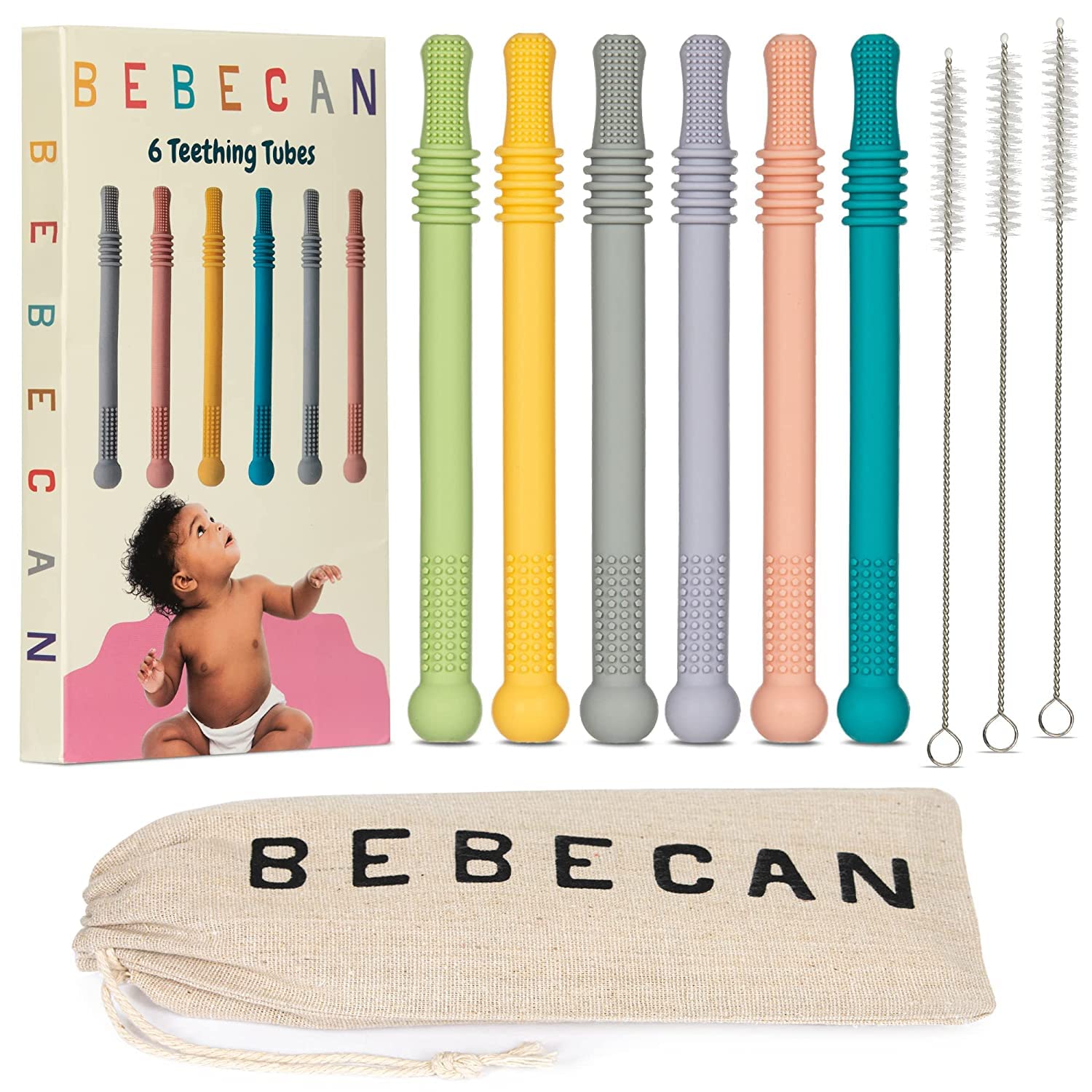 BEBECAN Teething Toys for Babies, Baby Teething Relief, 6 Vibrant Colors, Super Soft Silicone Jouet Dentition Bebe, Perfect Baby Gifts Baby Boy Gifts