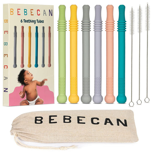 BEBECAN Teething Toys for Babies, Baby Teething Relief, 6 Vibrant Colors, Super Soft Silicone Jouet Dentition Bebe, Perfect Baby Gifts Baby Boy Gifts