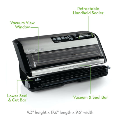 FoodSaver Vacuum Sealer with Express Bag Maker - 2 in 1 Vacuum Sealing Machine with Handheld Sealer, 10 Bags & 1 Roll - Stainless Steel - FM5200
