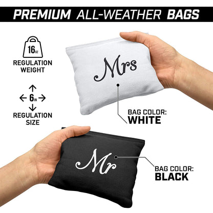 GoSports Wedding Theme Cornhole Bag Set - Includes 4 Black Mr Bags and 4 White Mrs Bags GoSports