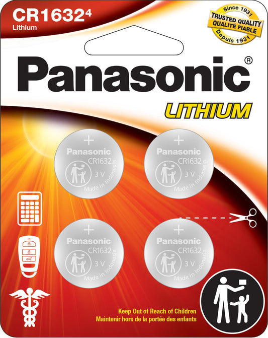 Panasonic CR1632 3.0 Volt Long Lasting Lithium Coin Cell Batteries in Child Resistant, Standards Based Packaging, 4-Battery Pack - Available at All In One Marketplace Canada