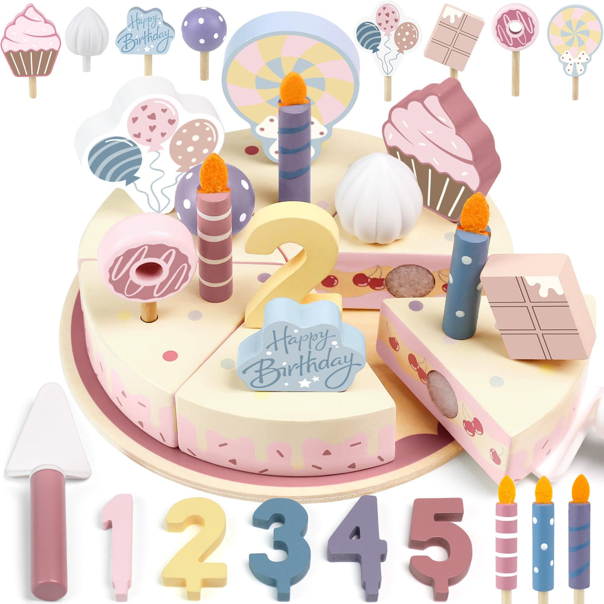 Wooden Birthday Party Cake Play Food Sets 🍁 All In One Marketplace Canada