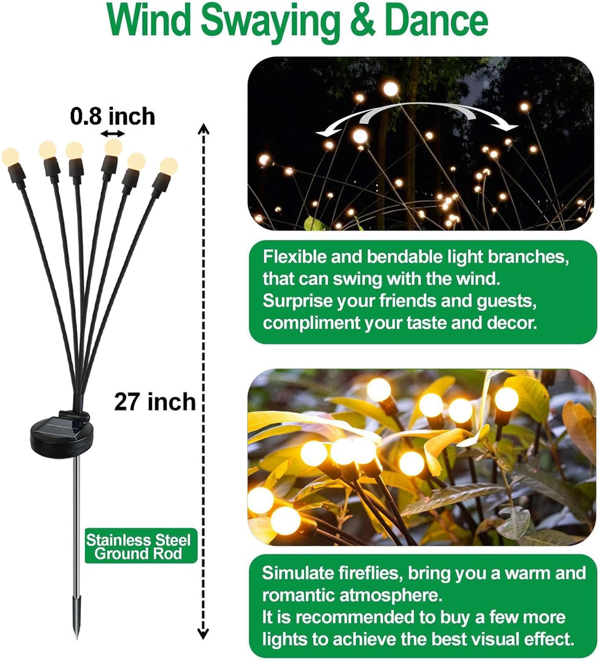 SIOTMERA 6 Count Solar Lights Outdoor Waterproof IPX5, Solar Garden Lights, Wind Swaying Firefly Lights, Christmas Lights Outdoor, for Yard Lawn Pathway Decoration Lighting, WarmYellow 🍁 All In One Marketplace Canada