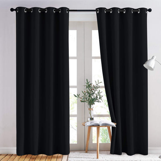 NICETOWN Blackout Curtains 2 Panels - Black Out Curtains 84 Inch Long,Insulated Curtains Room Darkening Grommet Curtains for Bedroom Living Room Windows (52 by 84 Inches,Black,Set of 2)